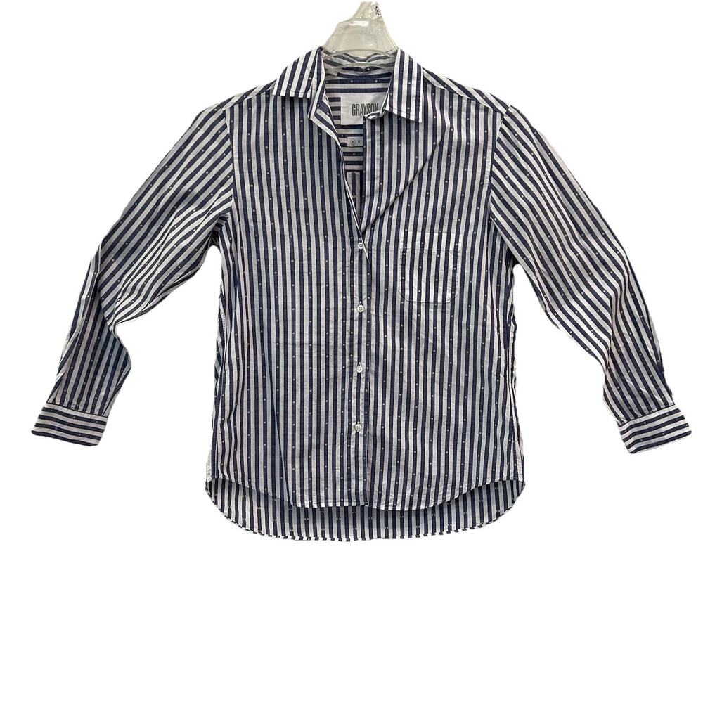 Grayson The Hero Button Down Blue Striped Shirt Long Sleeve Blouse Women’s 01 XS